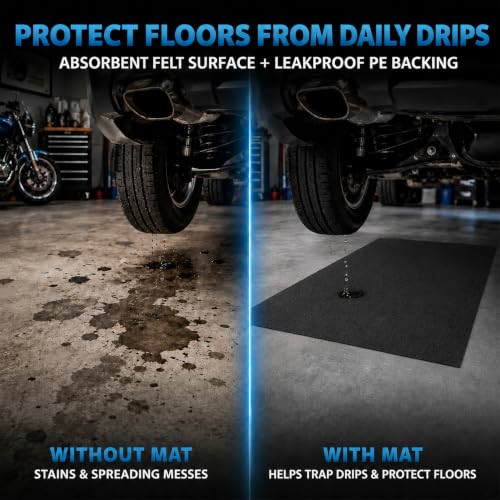 31'' x 36'' Garage Floor Mat, Absorbent Garage Mat for Oil Spills, Garage Floor Mats for Under Car & Motorcycle, Reusable Leakproof Garage Carpet with PE Backing for Driveway Drips and Stains - size: 31'' x 36''