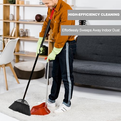 Four-Section Rod Long-Handled Broom,Heavy-Duty Broom, Angle Broom for Outdoor/Indoor(Black+Red) - color: Black+red