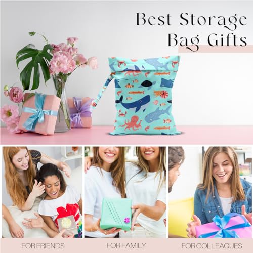 Wet Bag for Swimsuit, Beach Travel EssentialsMarine Animals Pattern Wet Dry Bag, for Sunscreen Toiletry Dirty Clothes Yoga Gym Diaper, Friends Summer Beach Vacation Essentials Gifts - color: Marine Animals