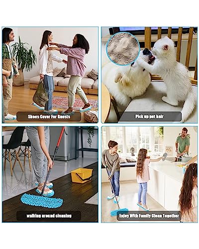 8 Pcs Mop Slippers Socks Floor Cleaning,Microfiber Shoe Covers dust Washable Reusable for Woman Man House Kitchen (Blue) - color: Blue