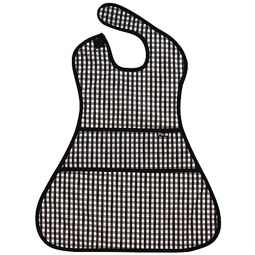 Plie Full Coverage Waterproof Feeding Bib for Toddlers – Extra Long Apron Bib for Mealtime, Self-Feeding, High Chairn - color: Black Check