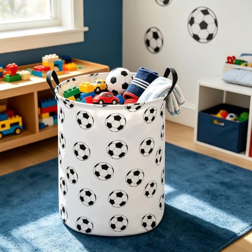 QUEENLALA Foldable Waterproof Round Fabric Laundry Basket Home, Football - color: Round-Football