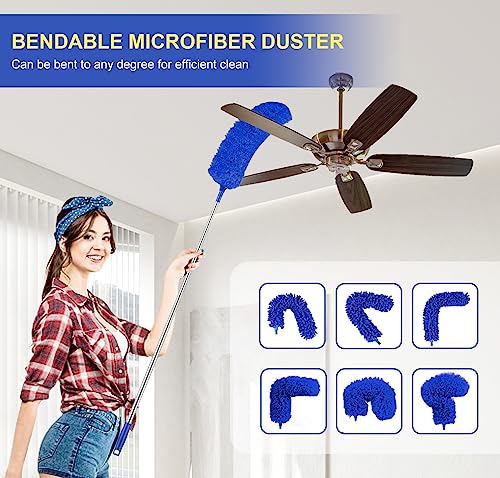 Duster with Extension Pole for High Ceilings & Ceiling Fans, Cobweb Duster - color: Blue