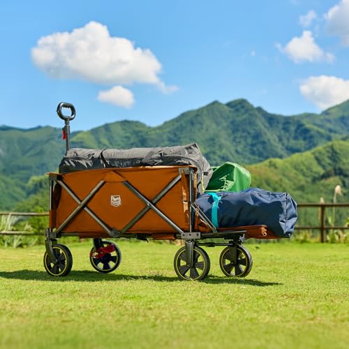 Timber Ridge 49" Extra Long Collapsible Folding Wagon with Tailgate&Brakes - color: Orange, size: 250L