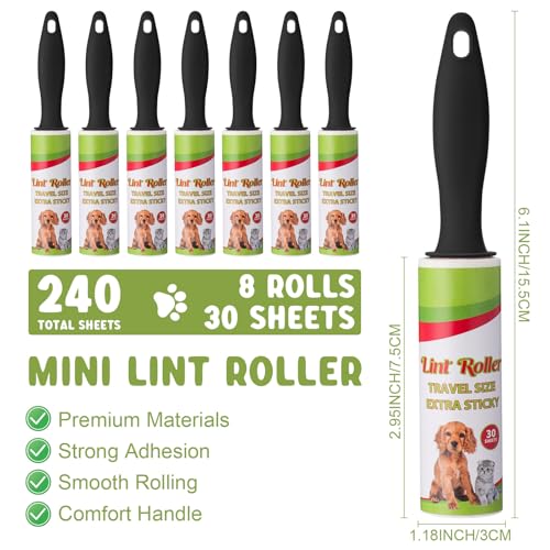 Hushee 8 Pcs Mini Lint Roller for Travel, Portable Pet Hair Remover