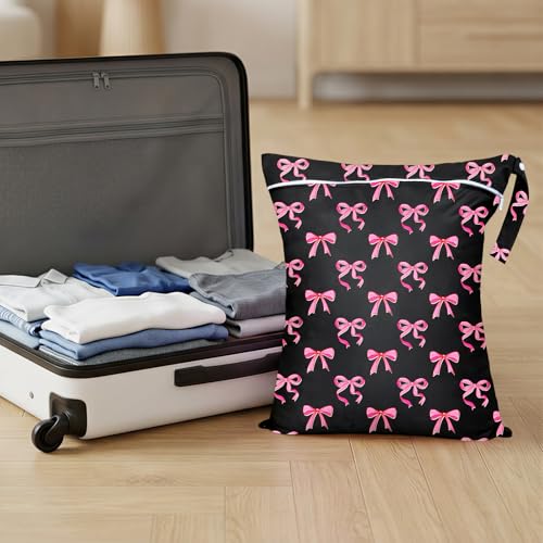2 Pcs Large Travel Laundry Bags Waterproof Wet Dry Bag, Washable Dirty Clothes Bags for Travel,Drawstring, Bathing Suit, Workout, Gym Clothes Laundry, Swimming Pool & College Dorm, Black Bow - color: Black Bow