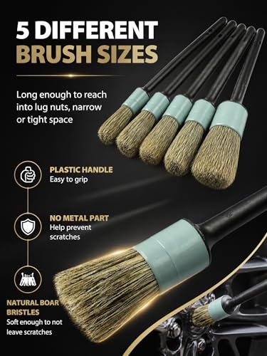 TAKAVU Car Detailing Brush Kit, 10 Piece Boar Hair for Interior