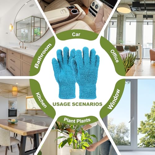 uxcell Microfiber Gloves, Reusable Washable Plant Dusting Gloves Cleaning Mittens for Auto Plants Household Kitchen - color: Blue