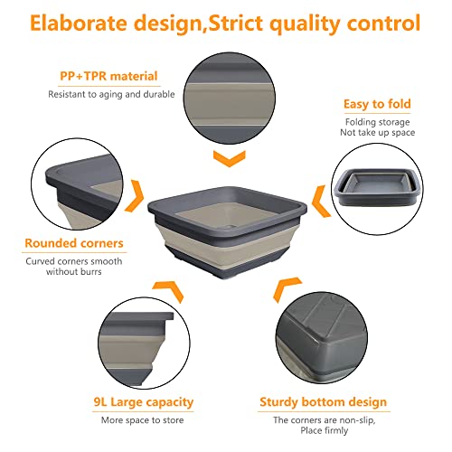 Goderewild Collapsible Dish Basin, 9L (2.4 Gal) Foldable Sink Tub, Black - color: Black