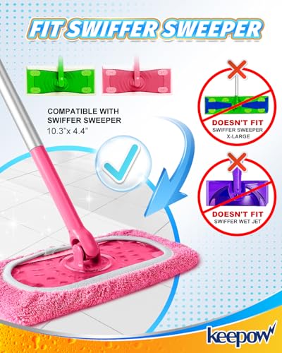 KEEPOW 8 Pack Pink Reusable Mop Pads with Laundry Bag for Swiffer Sweeper - color: 8 Pack Pink