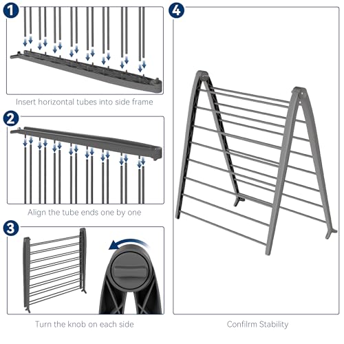 Whitmor Spacemaker Folding Drying Rack, Indoor Clothes Organizer with Patent-Pending Design, Space Saving, 6" L x 26" W x 51.5" H, Grey - color: Gray