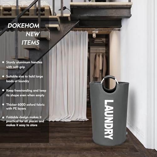 DOKEHOM 125L X-Large Laundry Basket Bag, Collapsible Tall Hamper, Dark Grey - color: Dark Grey, size: 125L