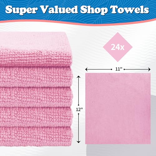 FIXSMITH Microfiber Cleaning Cloth, Shop Towels Bulk, 24 Pack Pink Microfiber Towels for Cars, All-Purpose Absorbent Cleaning Rags, Dust Cloth for Automotive, Mechanic, Garage, Bar, 12 x 11 inch - color: Pink, size: 24PK