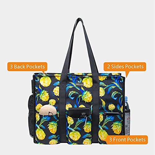 TOPDesign Utility Water Resistant Tote Bag with 13 Pockets, Zipper Closure - color: Artichoke, size: Medium