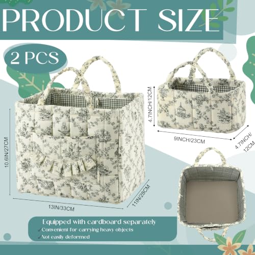 2 Pcs Quilted Fabric Storage Basket with Handles Large Capacity Laundry Basket Boho Foldable Floral Laundry Organizer Bin for Home Picnic Shopping Travel (Greenery) - style: Greenery