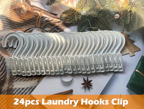 24pcs Laundry Hooks with Clips Super Strong Plastic Clothes Hangers Pins - color: White 24pcs