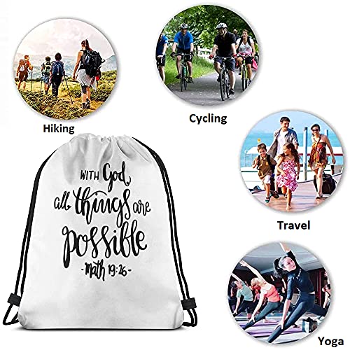 Bible Verse Drawstring Yoga Bags for Men & Women - Hope 'All Things Are Possible' Quote, Hand Drawn Design, Gym Sack, Sports Bag - color: Multi-a156