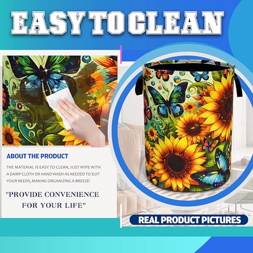 Butterfly Sunflower Laundry Basket Foldable Oxford Cloth 18.9 x 16.5 Inch - color: Beautiful Butterfly Sunflower