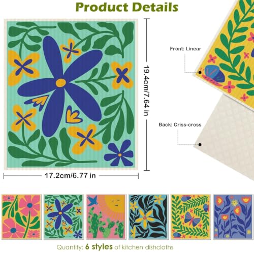 6 Pcs Swedish Paper Cloths for Kitchen, Reusable Paper Towels Washable - color: Hawaiian Style