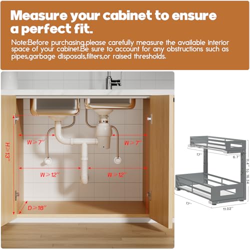 2-Pack 17"Deep Under Sink Organizer And Storage, 2-Tier L-Shaped Pull Out Cabinet Organizer with Upgraded Slide Rails, Height Adjustable Drawers for Kitchen&Bathroom, Extra-Large Storage Shelves–Gray - color: Gray, size: 2 Pack-17"Dx11.4"-16.34"H
