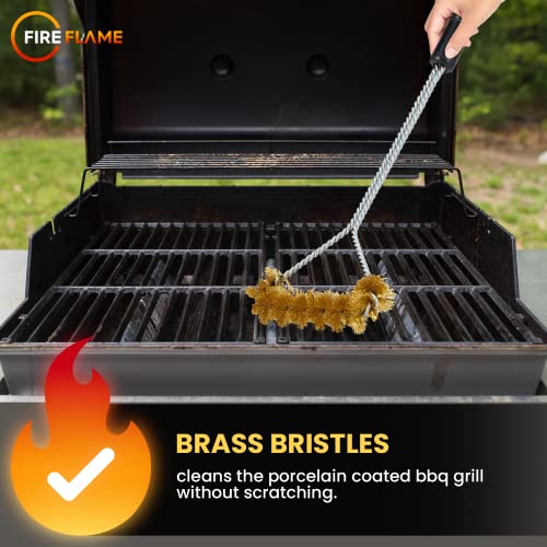 Fireflame BBQ Grill Brush, 21-Inch Long Handle, Brass Bristles, Made in USA - size: 21 Inch