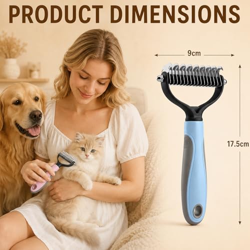 Pet Knotter for Dogs/Cats, Double Sided Pet Grooming Brush,Undercoat Rake Pets Brush for Long Hair Professional Deshedding Tool, Pets Hair Remover Shedding (Blue-L) - color: Blue-L