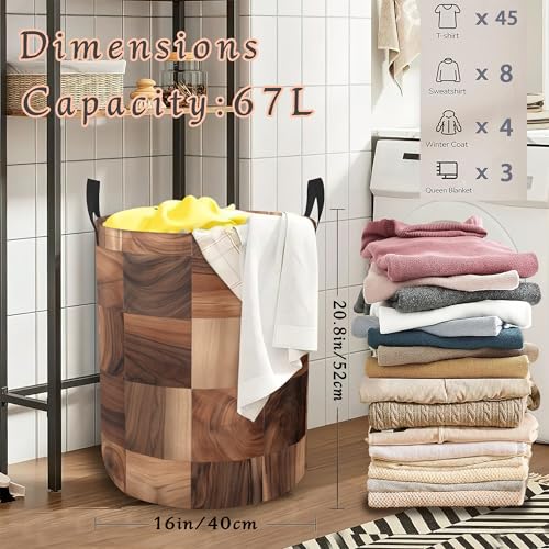 Vintage Wood Grain Laundry Basket,Barn Wooden Foldable Oxford Cloth Laundry Hamper with Handles Waterproof Dirty Clothes Storage Basket for Bathroom Bedroom Dorm Room 16" x 20.8" - color: Vintage Wood Grain Barn Wooden