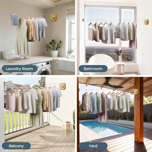 FORIOUS 13.8 Ft Retractable Clothesline, Non-Sagging (Gold) - color: Gold