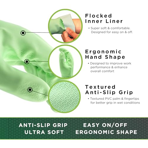 SHOWA 111 Skin-Friendly Dishwashing Gloves, Latex-Free PVC, Medium, 2 Pack - size: Medium