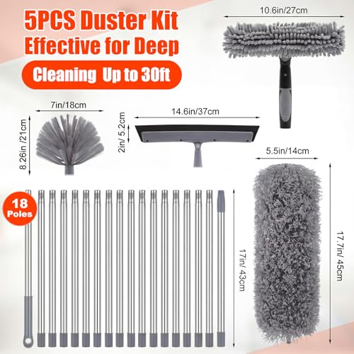 30 Feet High Reach Duster Kit with 2-24 ft Extension Pole for Fans, Gray - color: Gray, size: 30 ft