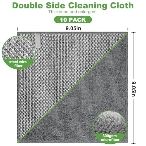 Non Scratch Wire Dishcloth, Metal Cleaning Cloths for Kitchen Dishes Rag - color: 10pcs Grey