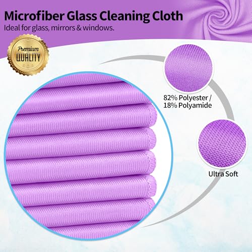 Microfiber Cleaning Cloth, 12 Pack Window Glasses Cleaning Cloth, Reusable Lint-Free Streak Free Polishing Cloth Wipes for Stainless Steel, Eyeglass, Mirror, Screen & Lense,12"*12" Purple - color: Purple, size: 12" x 12"