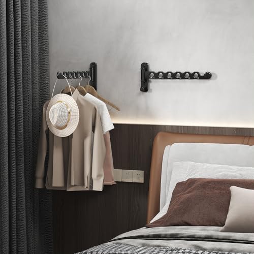 Wall Mounted Clothes Hanger Rack Foldable for Laundry Drying Rack Black - color: Black, size: Long 2P
