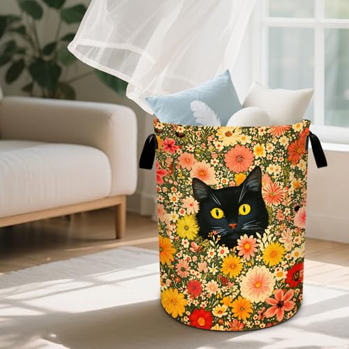 Cat Flower Laundry Basket Waterproof Laundry Hamper Foldable Laundry Bag with Handles for Bedroom, Bathroom, Office, Clothes Storage - color: Cat Flower