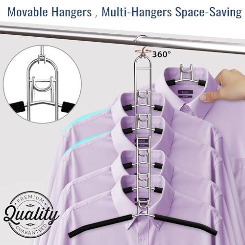 Clothes Hangers Space Saving, Newly Upgraded Detachable Shirt Hangers, 6-Tier Foldable Coat Hanger with 360° Swivel Hook for Closet Organizers and Storage Shirt,Sweater,Suit - 2 Pack, Patent Pending - color: Black-6 Layers, size: 2pcs