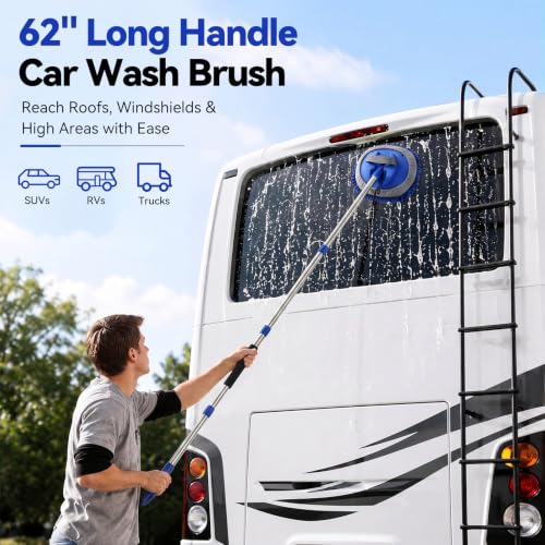 Ordenado 62" Car Wash Brush with Long Handle, 6Pcs Car Wash Kit Exterior - color: Blue