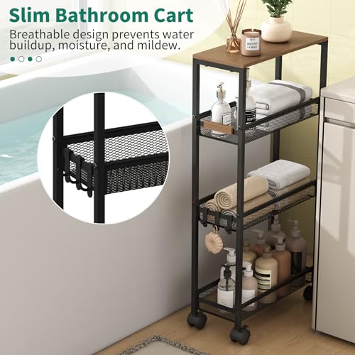4-Tier Slim Utility Rolling Laundry Cart with Wheels, Black - color: Black, size: 7.2''