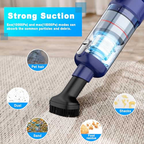MONOZEL Handheld Vacuum Cordless - Car Vacuum Cleaner with Brushless Motor, 15kPa Powerful Suction Vacuum with LED Light, Type C Port, 2 Fliters, Portable Hand Vacuum for Home, Pet and Car - color: Purpleblue