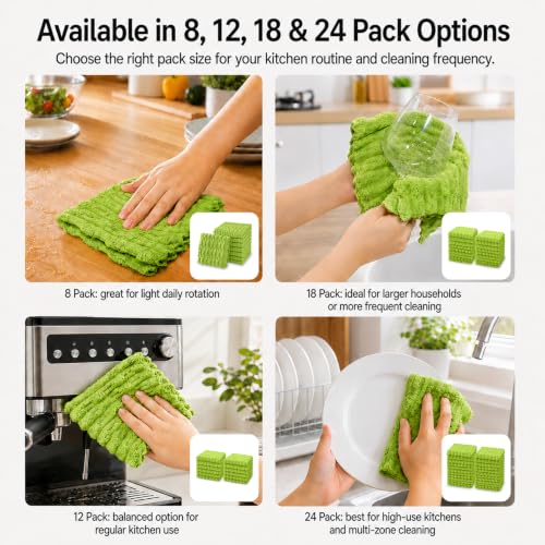 kimteny Microfiber Dish Cloths for Washing Dishes 12 Pack, Lime Green - color: Lime Green, size: 12 x 12 - 12 Pack