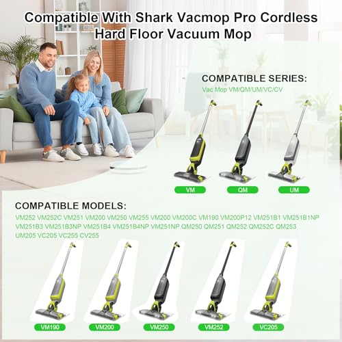 Reusable for Shark Vacmop Replacement Pads: Wet Dry Vac Mop Pads Refills Fit for Shark Vacmop Pro Cordless Vacuum Mop Vac Mopvac VM252 VM200 VM200p12 VMP30 VM190 VM250 hard floor mopping Pad 7pack - color: 1Chamber + 2Filters + 4GreenPads
