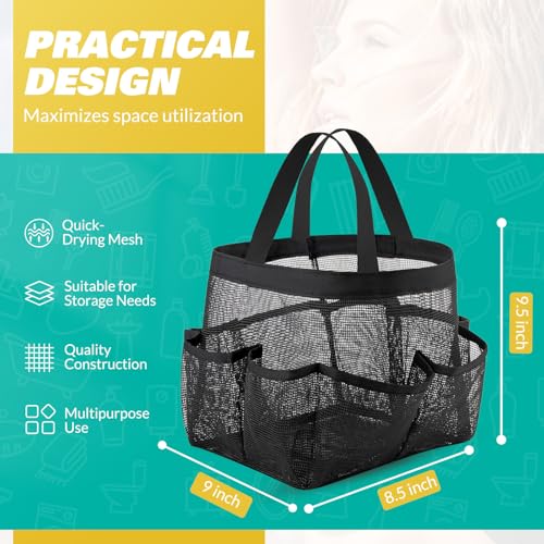 LOYEE Mesh Shower Caddy Portable for College Dorm Room Essentials with 8 Pockets, Shower Bag for Beach, Swimming, Gym, Travel, Bathroom(Black) - color: Dark black