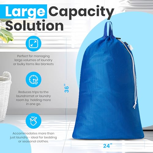 Handy Laundry Mesh XL Laundry Bag 24"x36" 2-Pack with Shoulder Strap, Blue - color: Blue, size: 2-Pack