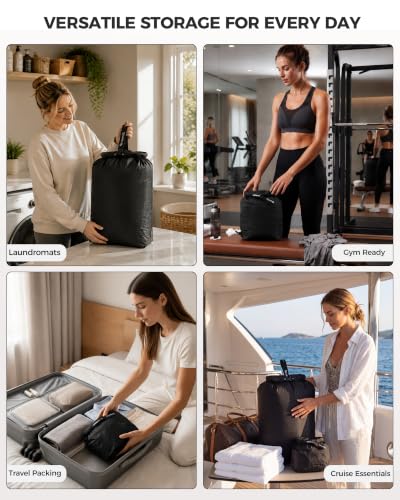 Travel Laundry Bag, Pump-Free Vacuum Compression Dirty Clothes Bag, Small Reusable Waterproof & Washable Laundry Bag, Wet and Dry Bag, Ideal for Suitcases, Road Trip Essentials (1 Pack) Black - color: Black, size: 17.5" L × 13.5" W × 5" H