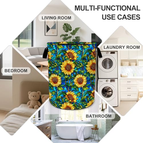 Sunflowers Laundry Basket Foldable Oxford Laundry Hamper With Handle For Room Bathroom Bedroom - color: Sunflowers