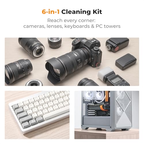 K&F CONCEPT 6-in-1 Keyboard Cleaning Brush Kit for Camera, Lens, PC,Pink - color: Pink