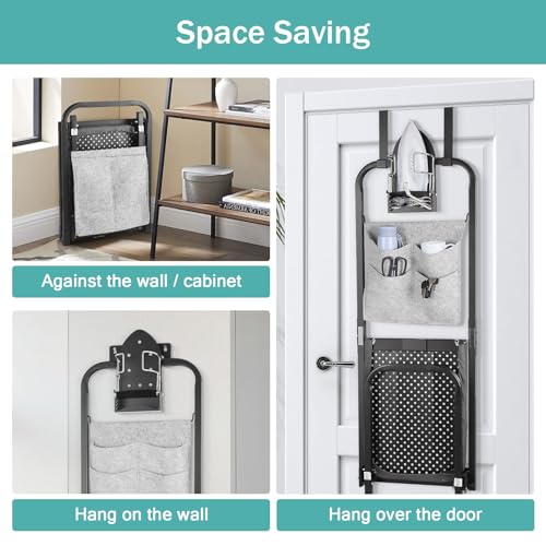 Seiritex Over the Door Ironing Board 13x36 inches with Iron Holder and Pocket Storage Bag, Hanging Iron Board for Home Laundry Room, Black - size: 13x36 inches