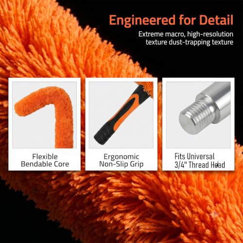 Microfiber Feather Duster for Telescopic Extendable Pole, Cleaning Duster Kit with Bendable Head & Scratch-Free Protective Tip, Washable Dusting Brush for Cleaning Ceiling Fans, Blinds, Furniture, Car - color: Microfiber