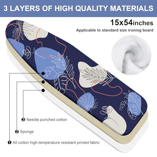 Minimalist Ironing Board Cover and Pad 15x54 Inch, 100% Cotton Surface Thick Iron Cover, Standard Size Ironing Board Covers, with Elastic Edge & 2 Hook & Loop Fastener Straps for Easy Installation - color: Boho03