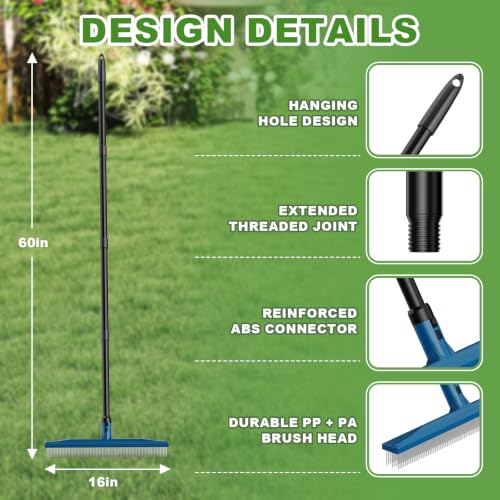 Gardtech 2-in-1 Artificial Turf Rake Brush Broom for Grass Blue