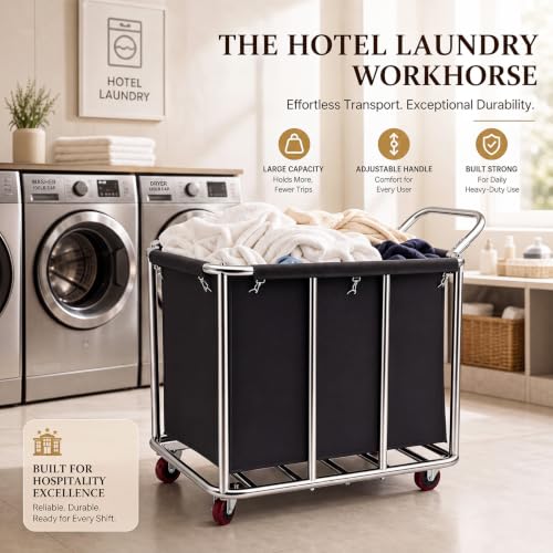 DaisyInner 12 Bushel 420L Laundry Cart 400lb Capacity Stainless Steel